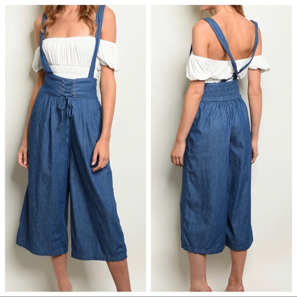 Very J Pants - VERY J cropped criss-cross strap romper w/pockets